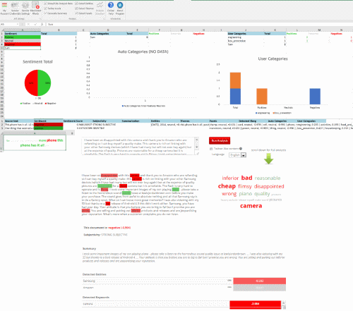 Sentiment analysis API/ Excel Add-In